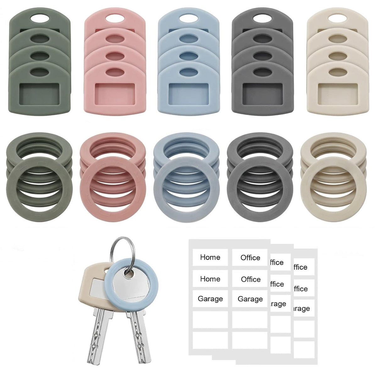 Silicone Key Cover 50PCS with Labels Key Caps and Key Tags for Identifying House Keys Head Protectors for Home Office
