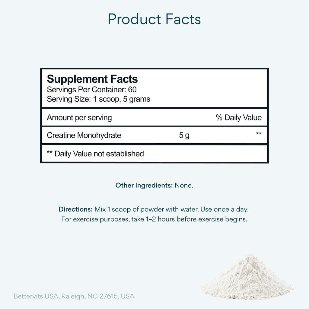 Bettervits Creatine Monohydrate Powder – Pure Micronized 5g | 60 Servings