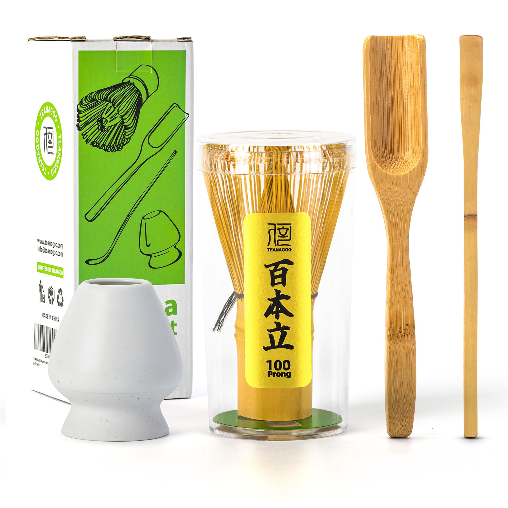 Buy now TEANAGOO MA-01 Japanese Matcha Ceremony Accessory, Matcha Whisk (Chasen), Traditional Scoop (Chashaku), Tea Spoon, Whisk Holder, The Perfect Set to Prepare a Traditional Cup of Matcha.… Matte White at indiglob india