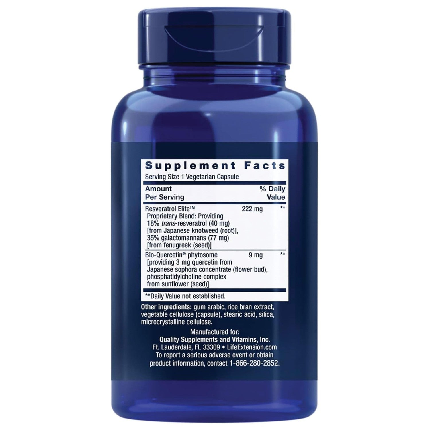 Life Extension Optimized Resveratrol Elite, Trans-resveratrol, quercetin, Healthy Aging, Heart Health, Brain Health, oxidative Stress, Gluten-Free, Non-GMO, Vegetarian, 60 Capsules