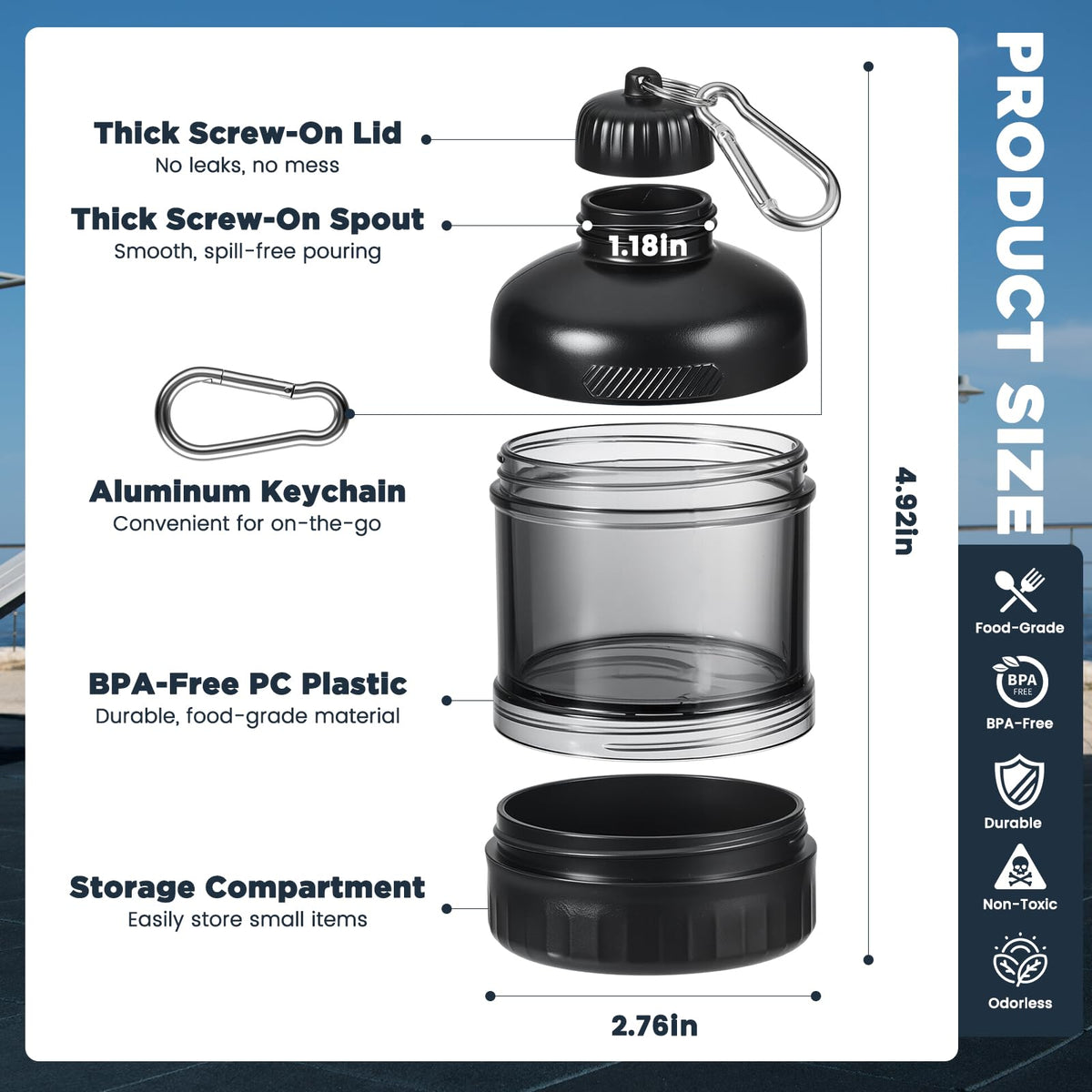 2 Pcs Protein Powder Container to Go, Portable Protein Powder Dispenser with 2 Stackable, Suit for Workout, Fitness, Travel（Black & White）