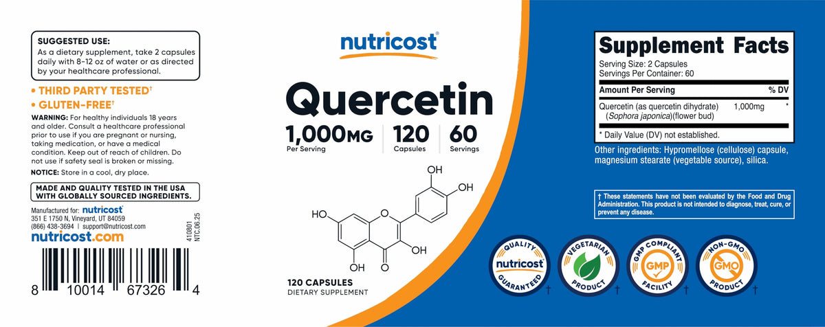 Nutricost Quercetin 1000mg, 120 Vegetarian Capsules, 60 Servings, GMO-Free