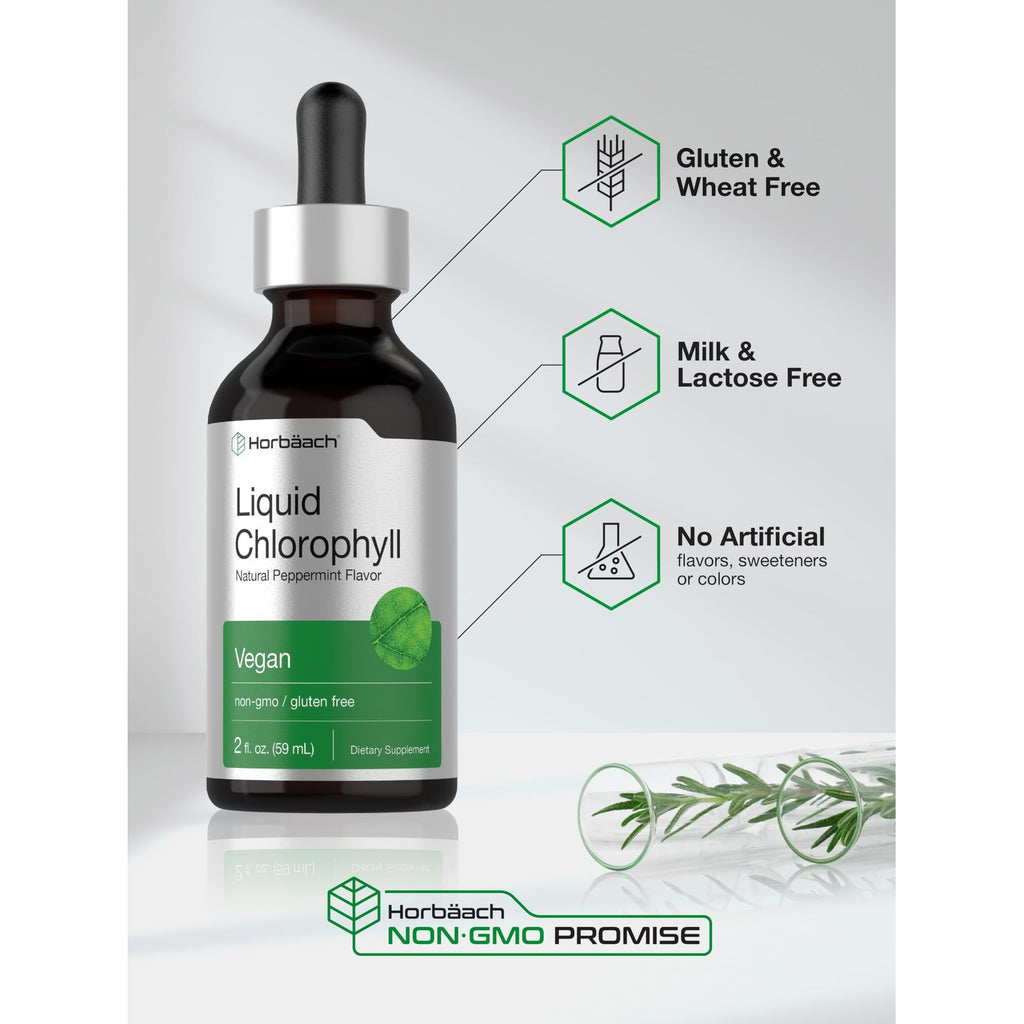 Horbäach Liquid Chlorophyll Drops | 2 fl oz | Natural Peppermint Flavor | Vegan, Non-GMO & Gluten Free Formula