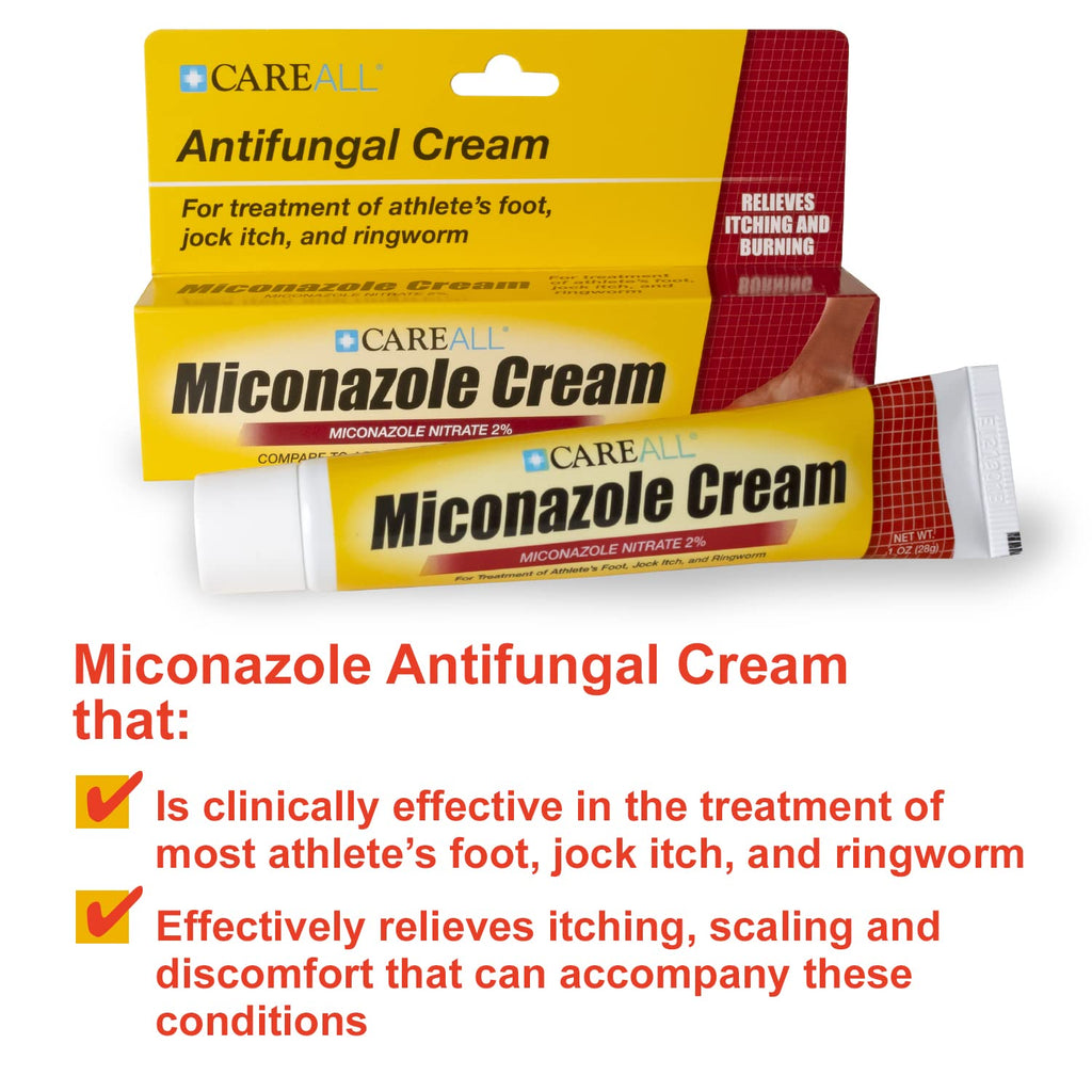CareAll Miconazole Nitrate 2% Antifungal Cream 1.0 oz. (4 Pack), Cures Most Athlete’s Foot, Jock Itch, Ringworm, Compare to Leading Brand
