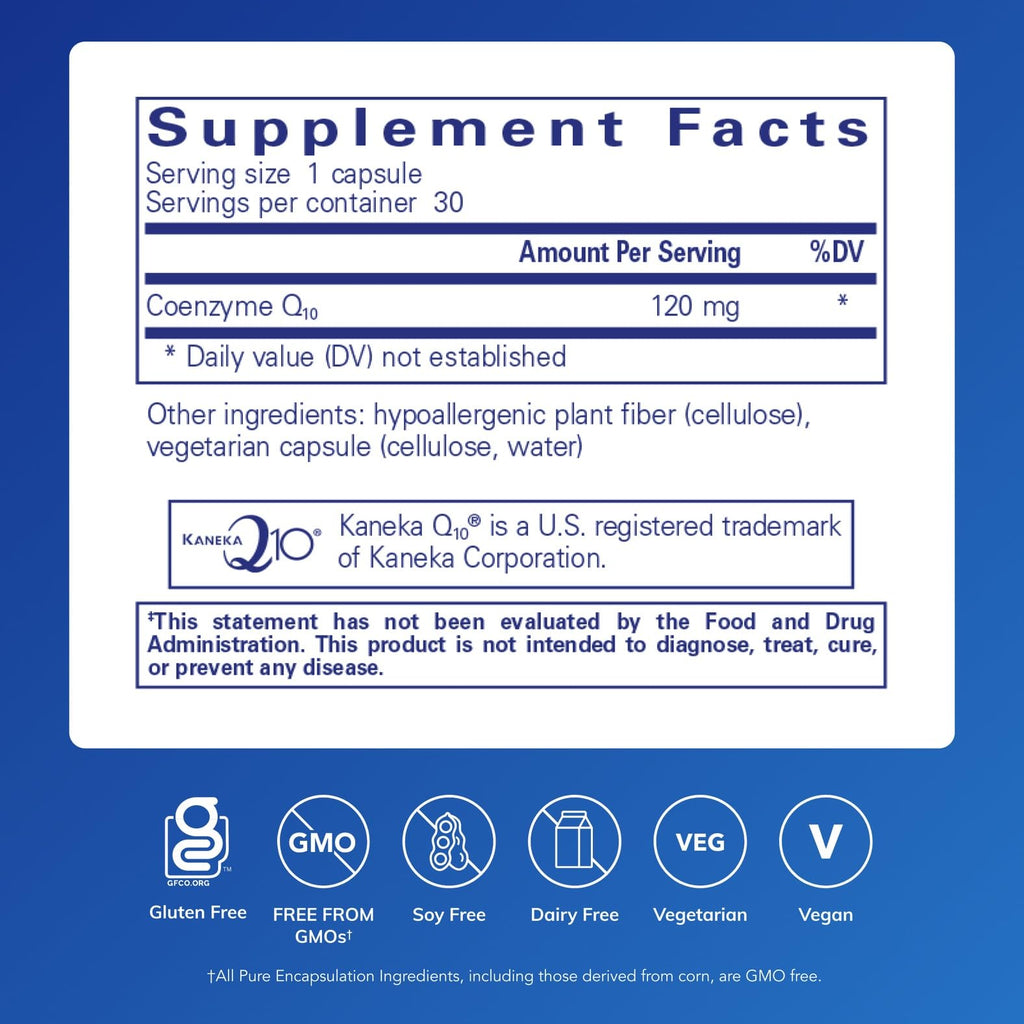 Pure Encapsulations CoQ10 120 mg, 30 Capsules | Coenzyme Q10 Supplement for Heart Health, Energy, Antioxidants, and Cardiovascular Health*