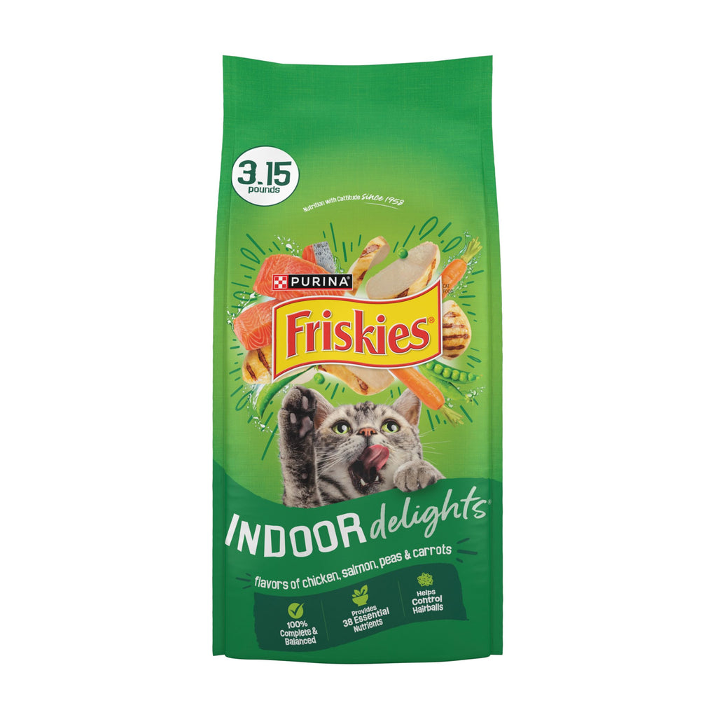 Friskies Purina Indoor Dry Cat Food, Indoor Delights - (4) 3.15 lb. Bags