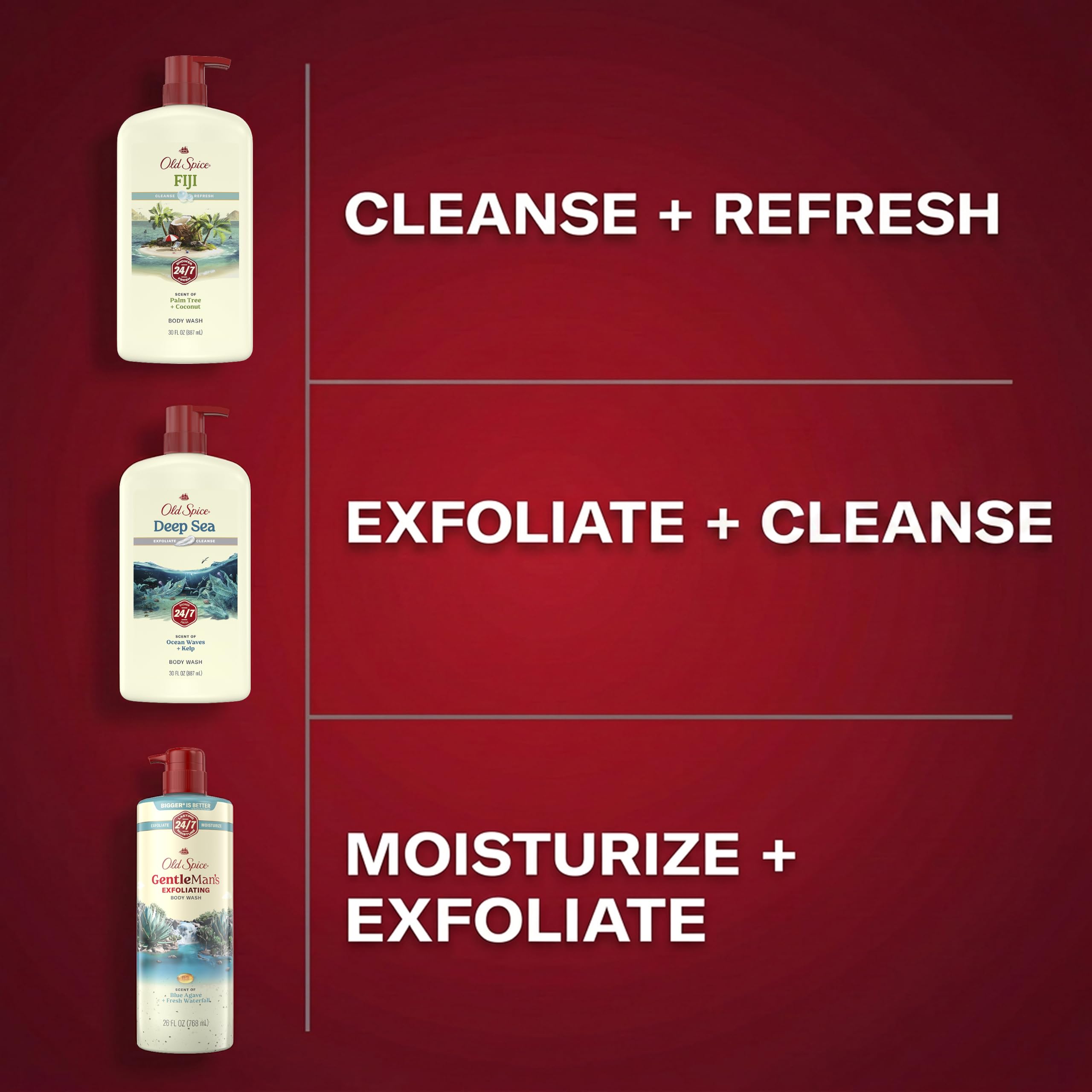 Old Spice GentleMan's Exfoliating & Moisturizing Body Wash for Men, 24/7 Shower Fresh with Long Lasting Scent, Renewing Vitamin B3 Blend, Sandalwood + Aloe Vera Scent, 26 oz