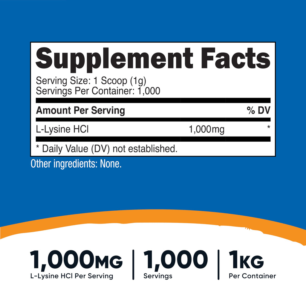 Nutricost L-Lysine Powder 1KG (2.2lbs) Pure L-Lysine, Gluten-Free, GMO-Free