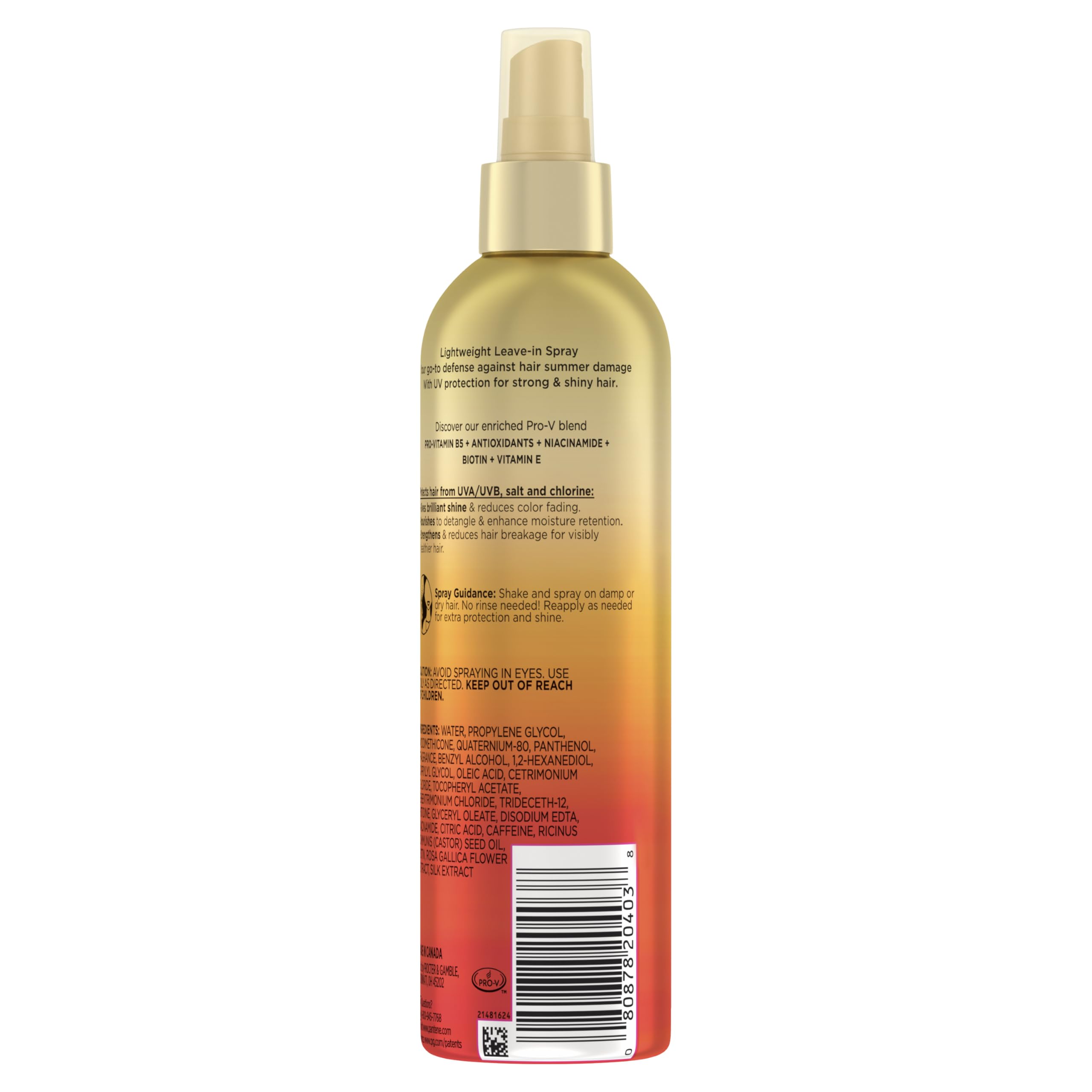Pantene Sunkiss Glow Multitasking Spray, UV Hair Protection, Repairs Damage, Leave-In Conditioning Treatment, 5.7 oz