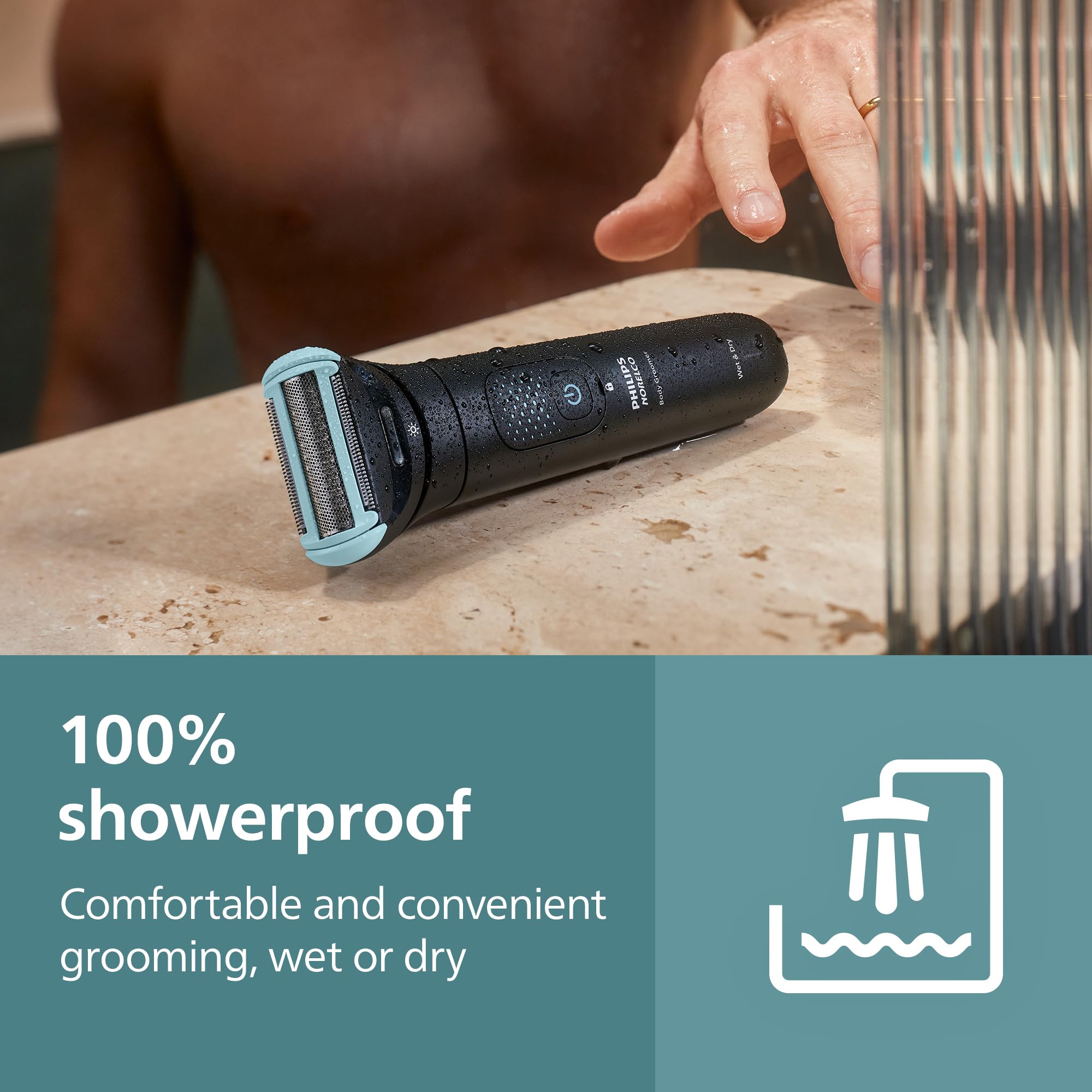Philips Norelco Body Groomer 7000 Series, Waterproof Men's Full Body Groomer with Travel Case, Triple Protect Shave System & Body Hair Trimmer with Contour-Following 2D Flexing Head, BG7490/50