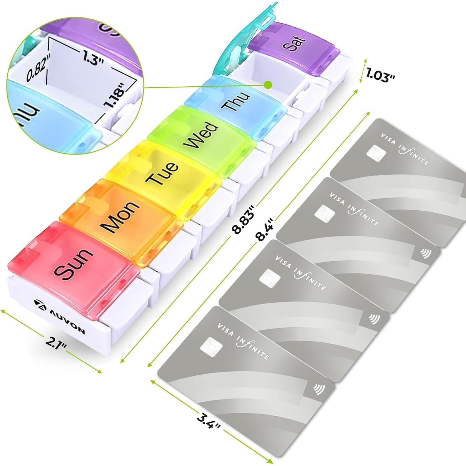 Buy now AUVON Weekly Pill Organizer Arthritis Friendly, BPA Free Travel 7 Day Pill Box Case with Spring Open Design and Large Compartment to Hold Vitamins, Cod Liver Oil, Supplements and Medication at indiglob india