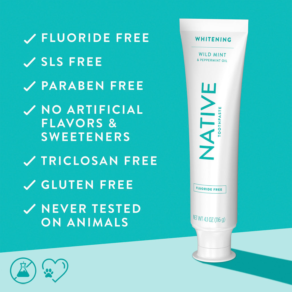 Buy now Native Fluoride Free Toothpaste, Whitening - for Adult, Kids 2+ Oral Care - Wild Mint & Peppermint Oil Flavor, 4.1oz (Pack of 3) at indiglob india