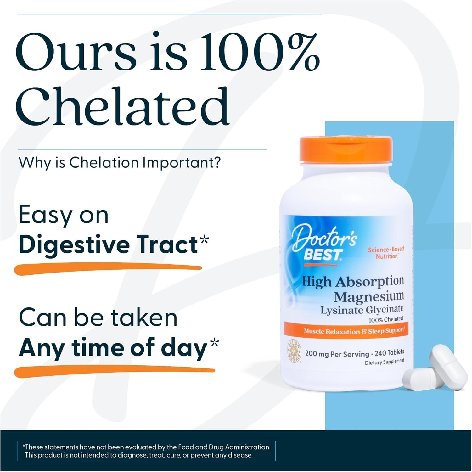 Buy now Doctorâ€™s Best High Absorption Magnesium Glycinate Lysinate Supplement - 100% Chelated for Maximum Absorption - Magnesium for Sleep and Muscle Relaxation - 200 Mg Per Serving - 240 Tablets at indiglob india