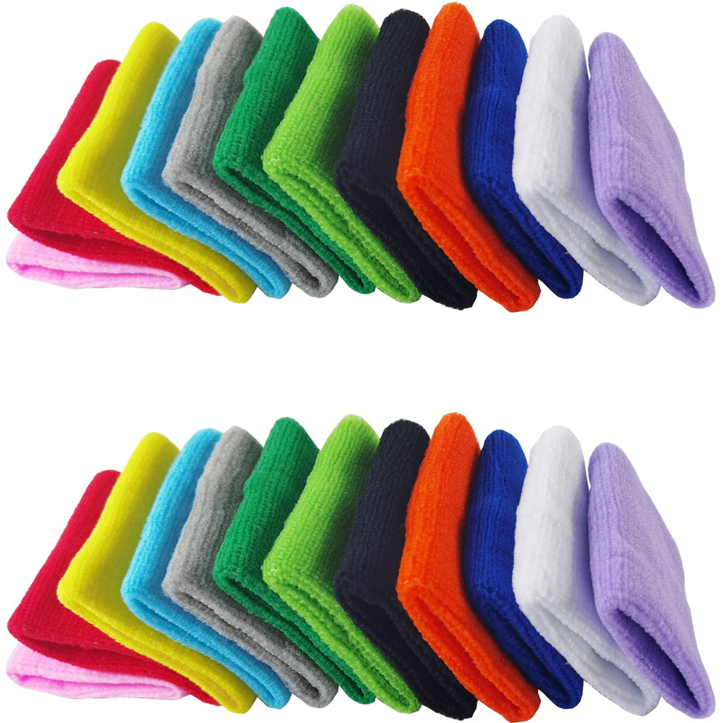 NSBELL 24PCS Colorful Sports Wristbands Cotton Sweatband Wristbands Wrist Sweatbands Wrist Sweat Bands for for Men and Women, Good for Tennis, Basketball, Running, Gym, Working Out (12Pair)