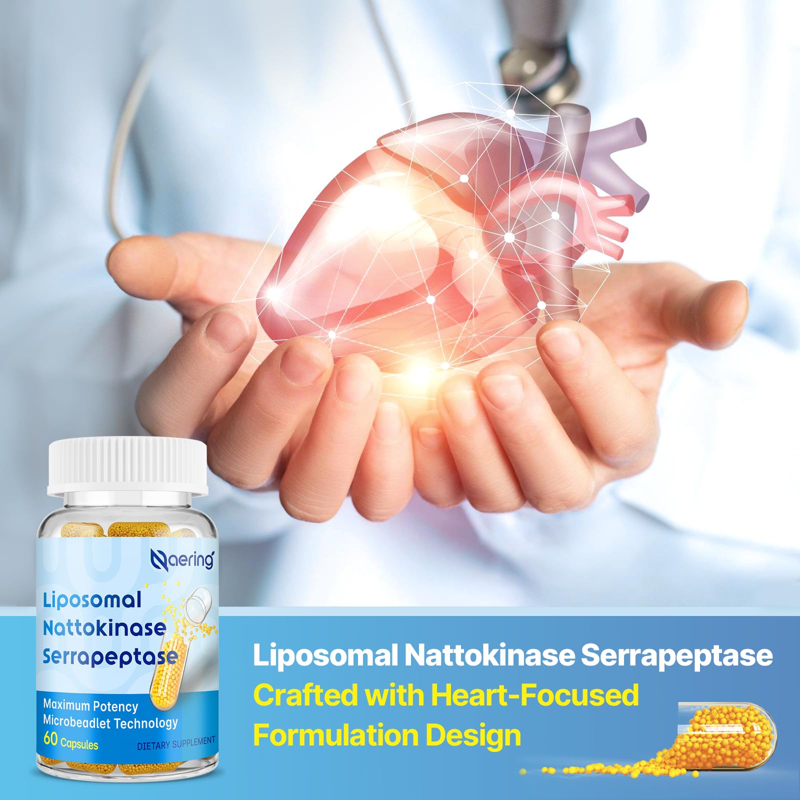 Liposomal Nattokinase 12,000 FU Serrapeptase 360,000 SPU Enzyme Supplement | Enriched with Synergistic Enzymes and Nutrient Blend & Inulin for Circulatory, Gut, Digestion 60 Capsules (2 Bottle)