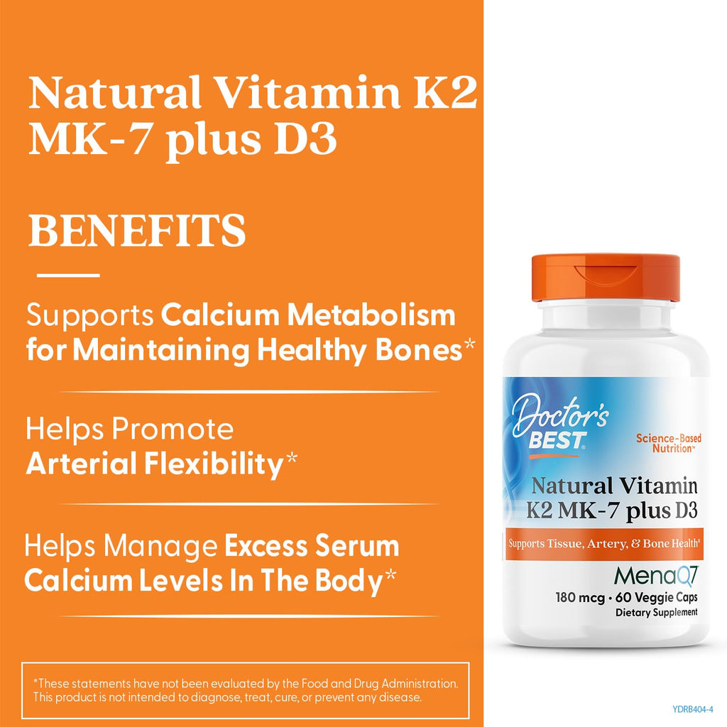 Doctor's Best Natural Vitamin K2 MK-7 Plus D3, Non-GMO, 60 Veg Caps