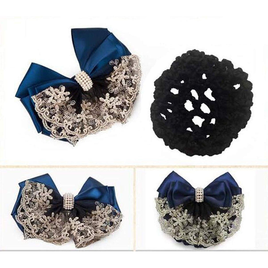 Buy now Lady Bow Hair Bun Net Snood Crochet Net Bun Hair Cover Hair Accessories Bowknot Decor Barrette Hair Clip Lace Flower Hair Accessories (Black) at indiglob india