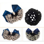 Buy now Lady Bow Hair Bun Net Snood Crochet Net Bun Hair Cover Hair Accessories Bowknot Decor Barrette Hair Clip Lace Flower Hair Accessories (Black) at indiglob india