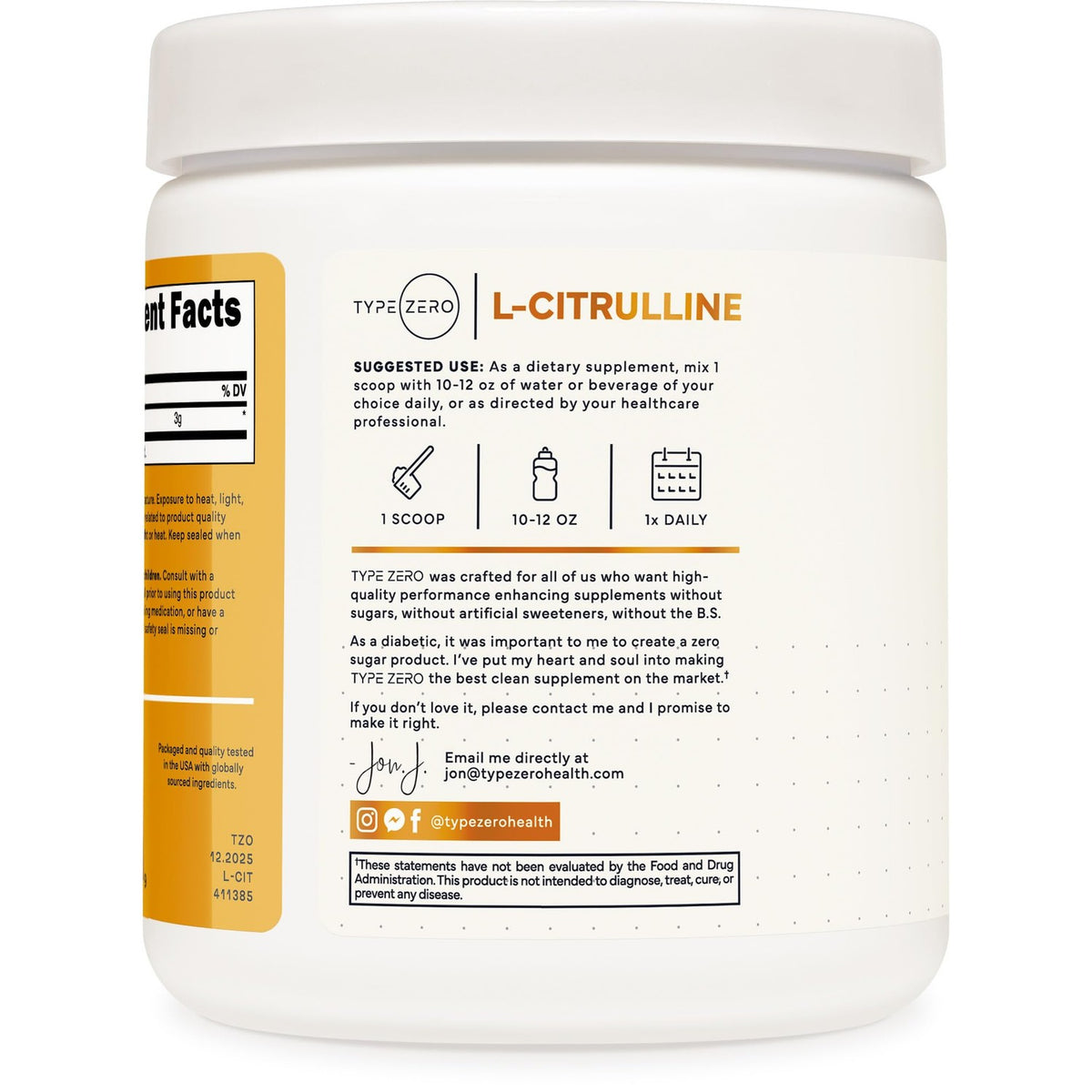 Type Zero L-Citrulline Powder, 3000mg Pump Pre Workout, 100 Servings