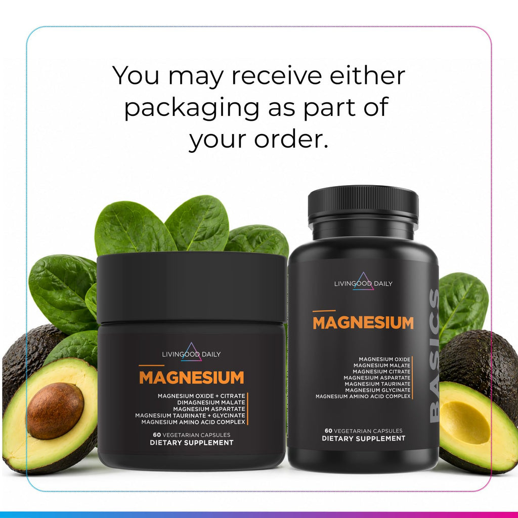Livingood Daily Magnesium Complex 300mg with Chicory Root, 60 Capsules | 7-in-1 Supplement, Glycinate, Citrate, Bisglycinate, Amino Acids, Chicory Root for Heart, Sleep, Muscle Support, Made in USA