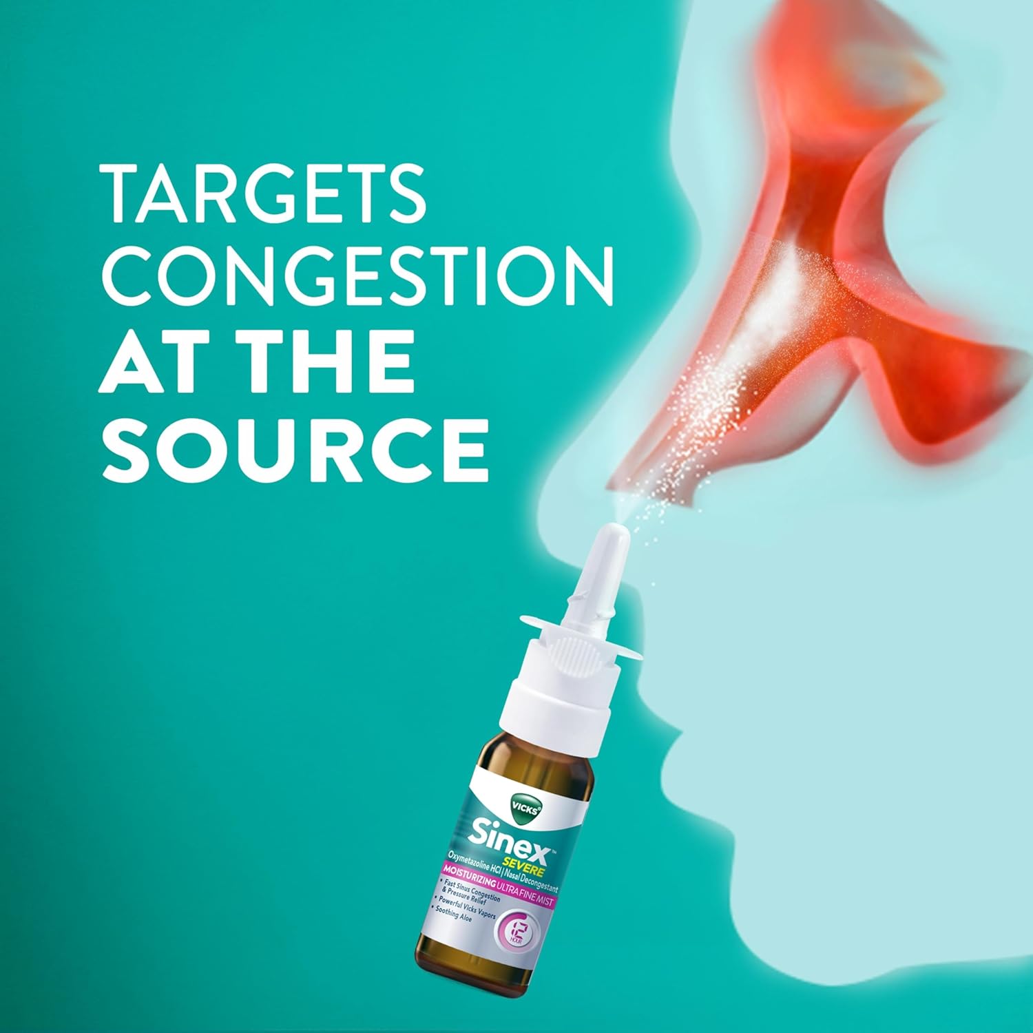Buy now Vicks Sinex Severe Nasal Spray, Moisturizing Ultra Fine Mist with Aloe, Decongestant Medicine, Relief from Stuffy Nose Due to Cold or Allergy, Nasal Congestion & Sinus Pressure Relief, 265 Sprays x 2 at indiglob india