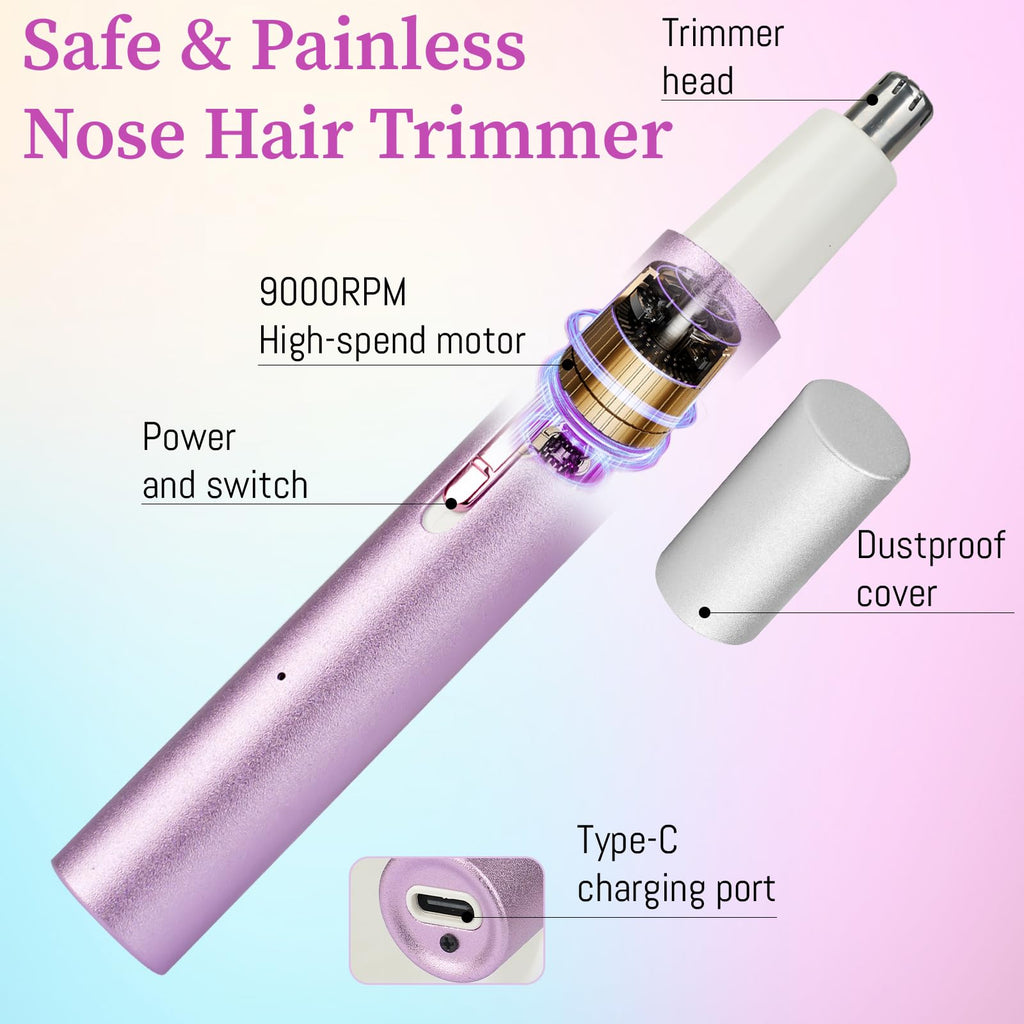 2026 Rechargeable Nose & Ear Hair Trimmer, Dual-Edge Blade Electric Clipper for Women Men, Facial & Eyebrow Hair Removal Tool, Powerful Motor, Painless, Easy to Clean (Multicolor)
