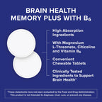 Qunol Brain Health Memory Plus Chewable w/Magtein, Cognizin & VIT B6, 60ct