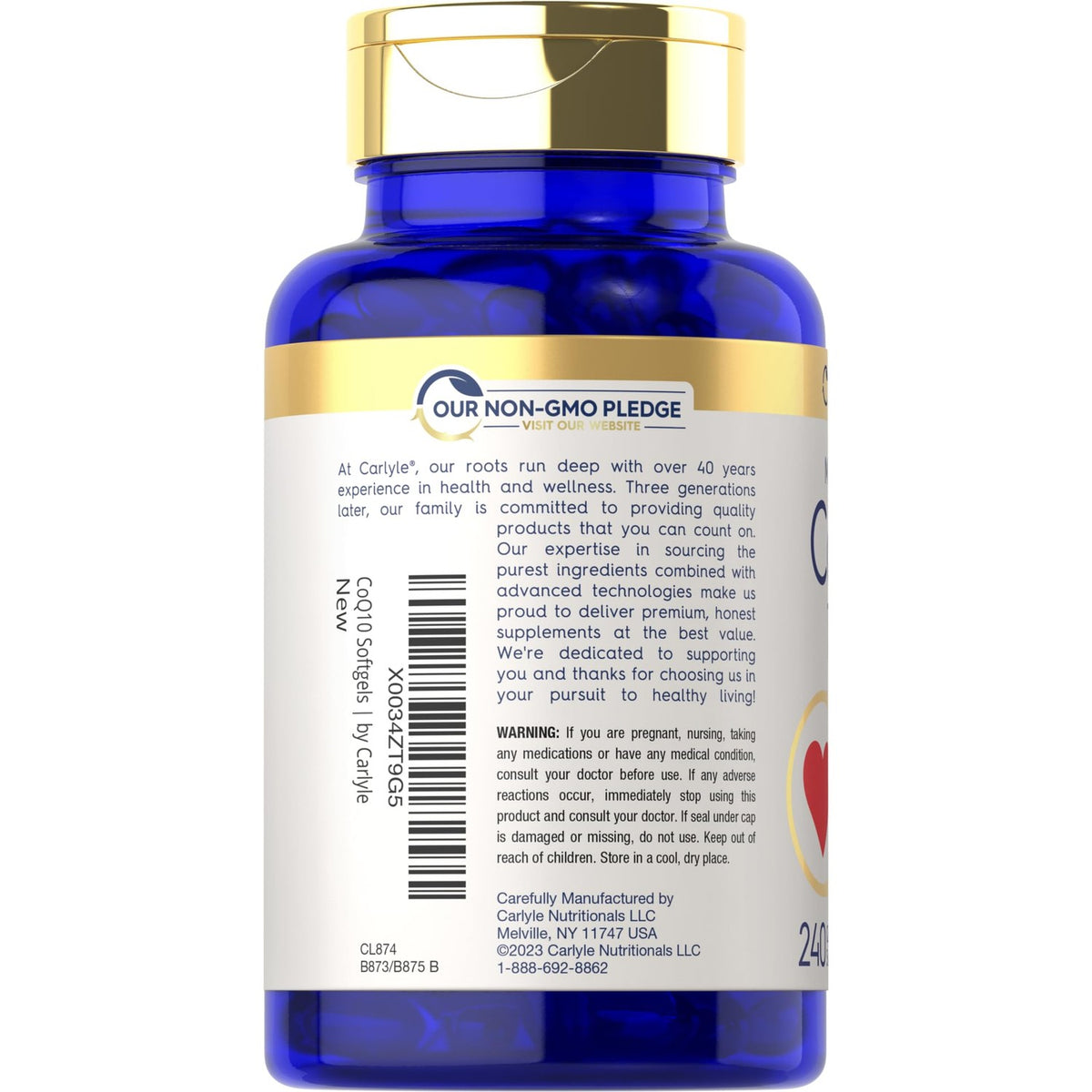 Carlyle CoQ10 100mg Softgels | 240 Count | Mega Q-Sorb Coenzyme Q-10