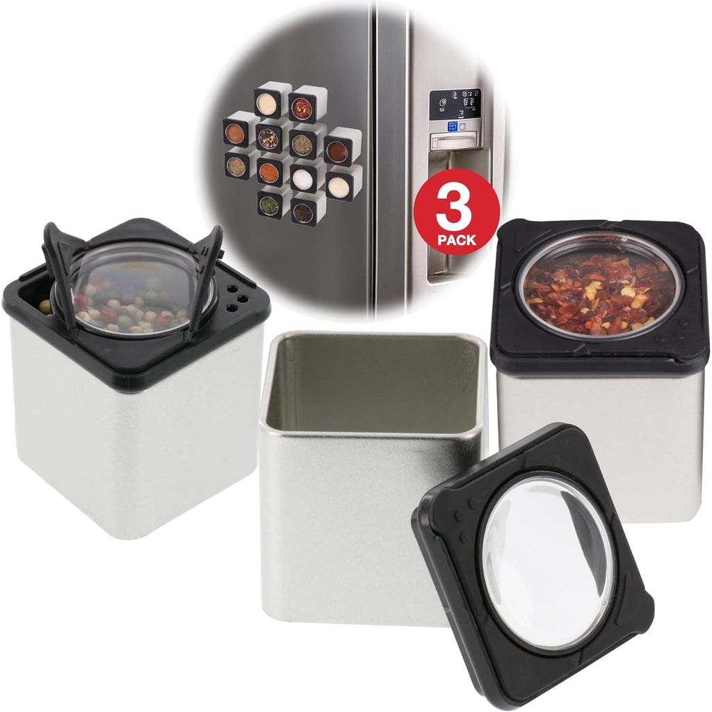 Buy now Set of 3 Magnetic Spice Jars, Shake or Pour Containers Attach to Most Refrigerator Doors & Appliances, Seasoning Dispensers- Easy To Open Window Top Shaker Lids- Kitchen Essential 3 Pack at indiglob india
