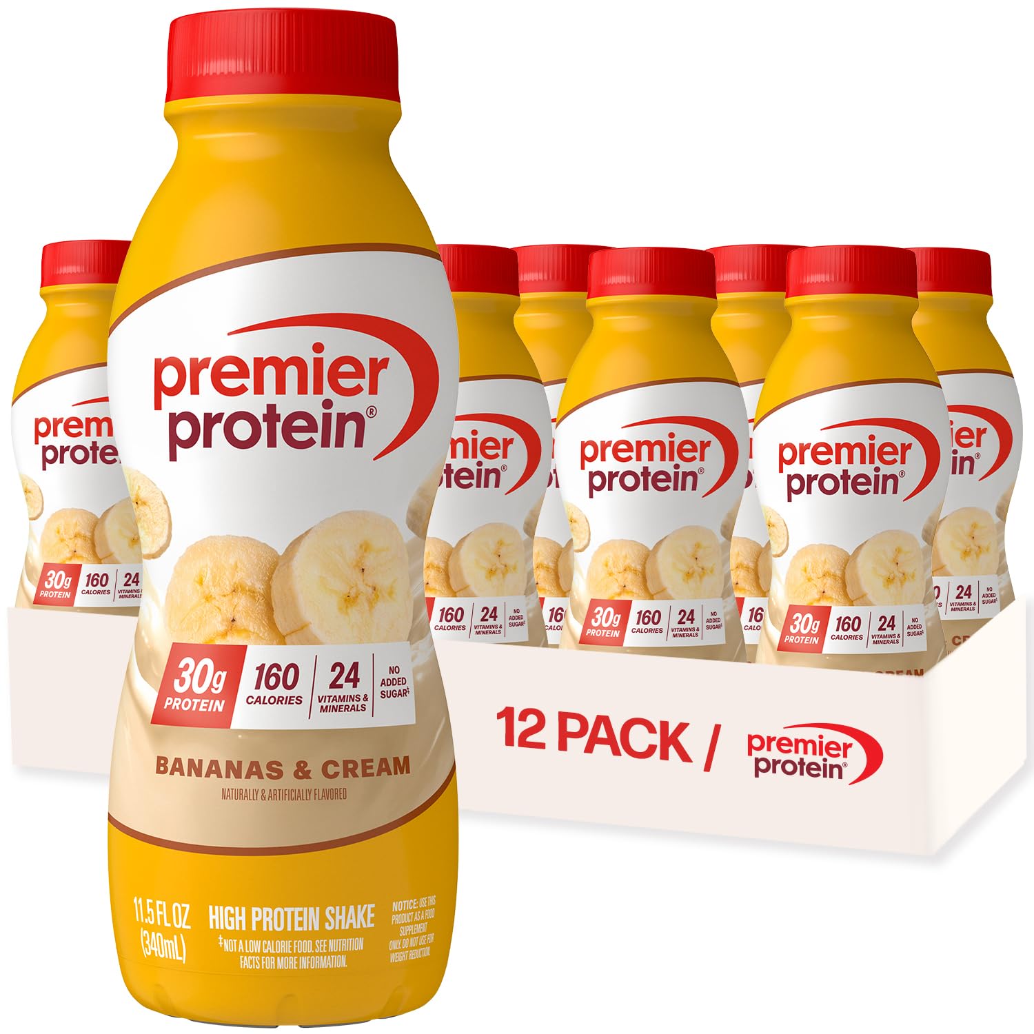 Buy now Premier Protein Shake, Peaches & Cream, 30g Protein, No Added Sugar, 24 Vitamins & Minerals to Support Immune Health, 11.5 fl oz, 12 Pack (Packaging May Vary) Banana 11.5 Fl Oz (Pack of 12) at indiglob india