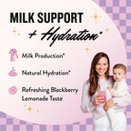 Legendairy Milk She's Flowing Lactation Hydration Mix, 18 Stick Packs | Blackberry Lemonade Electrolyte Sticks with Coconut Water, Moringa and Milk Thistle, Fenugreek-Free Postpartum Hydration