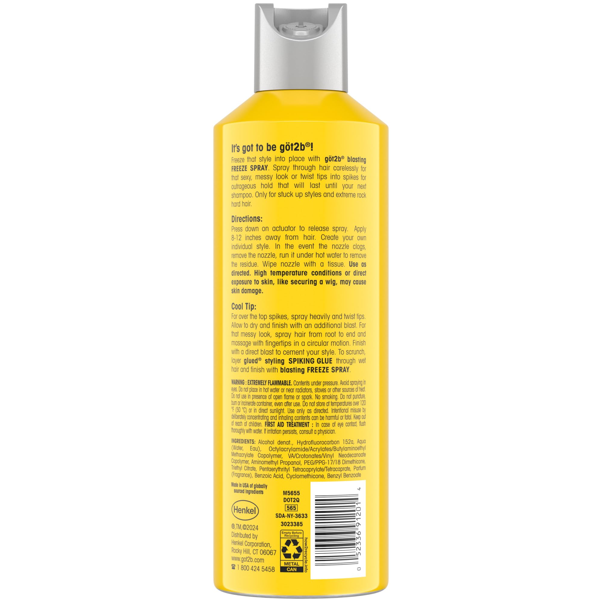 got2b Glued Blasting Freeze Hairspray, 12 oz, 2-Pack, Strong Hold | Spikes and styles stay in place, Lasts until your next shampoo, Wind resistant formula, No stickiness, Aerosol spray