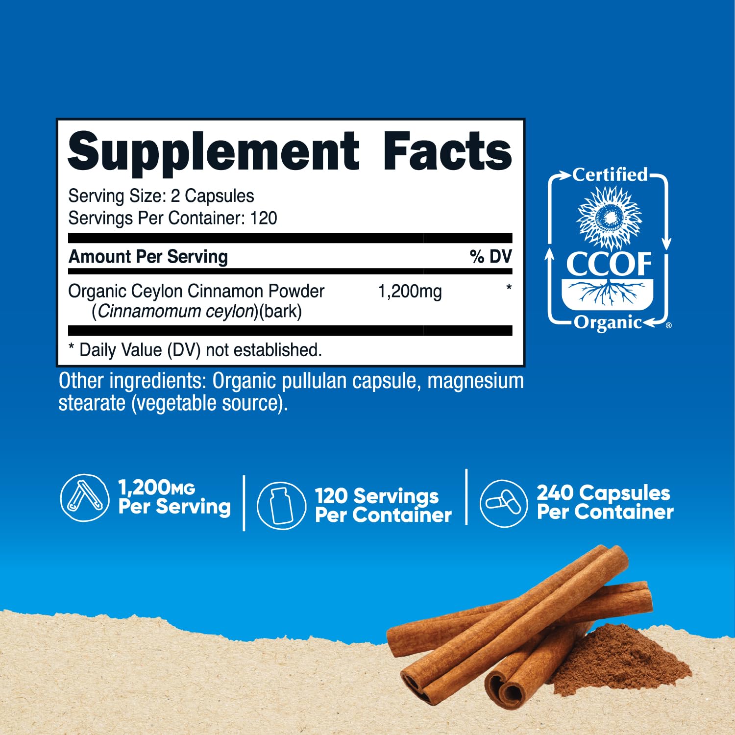 Nutricost Ceylon Cinnamon Capsules (240 Capsules) 1200mg per Serving | Gluten-Free