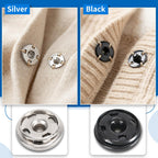 Snap Button Kit for Fabric Sewing – 140 Pairs Snap Buttons in Black & Silver, Complete Variety Set for Clothing Repair & DIY Craft Projects