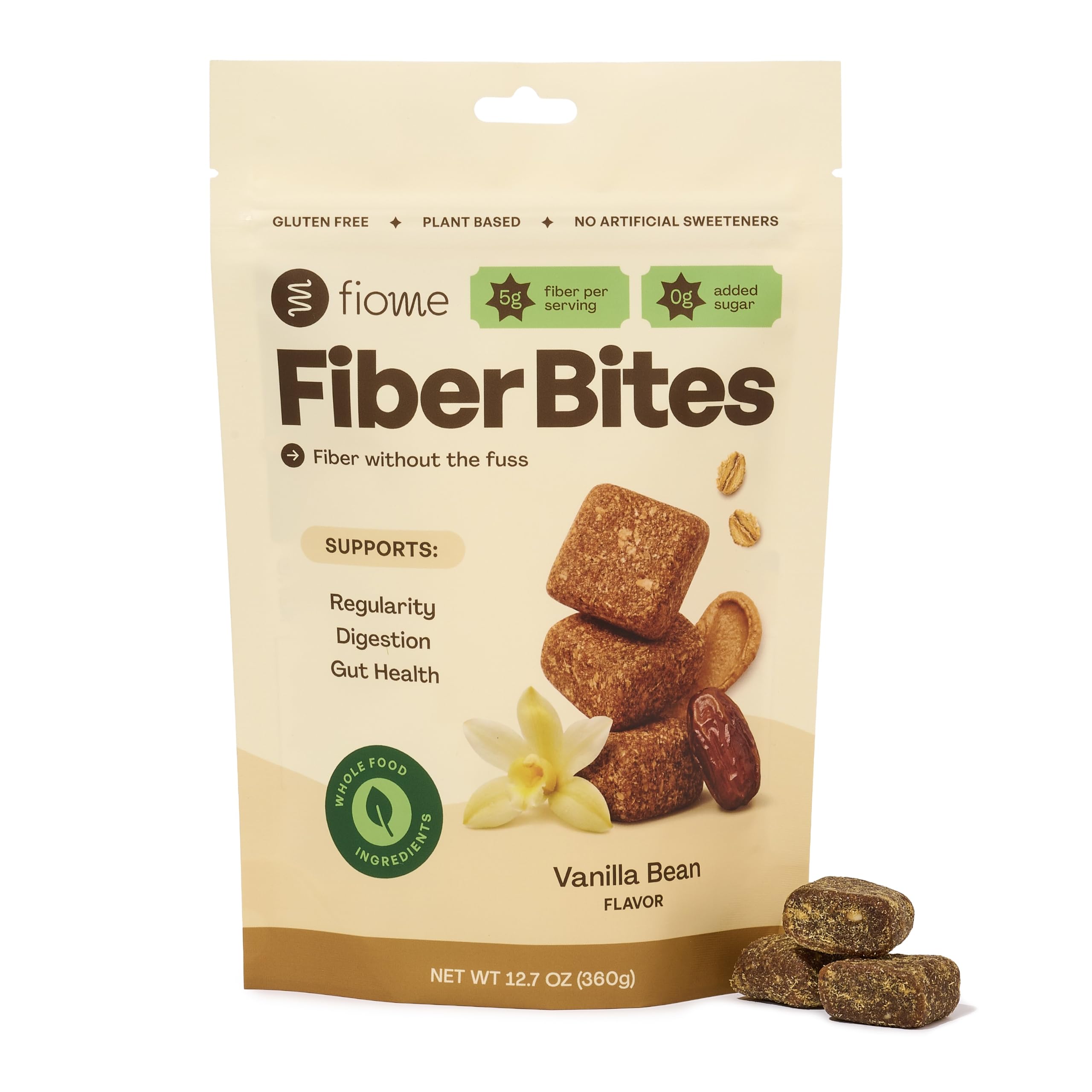 Fiome Fiber Bites, 5g Daily Fiber Supplement, Vanilla Bean, 30 Servings | Daily Fiber Bite, GLP-1 Support, All Natural Ingredients, No Added Sugar, Prebiotic Fiber, Supports Regularity and Digestion