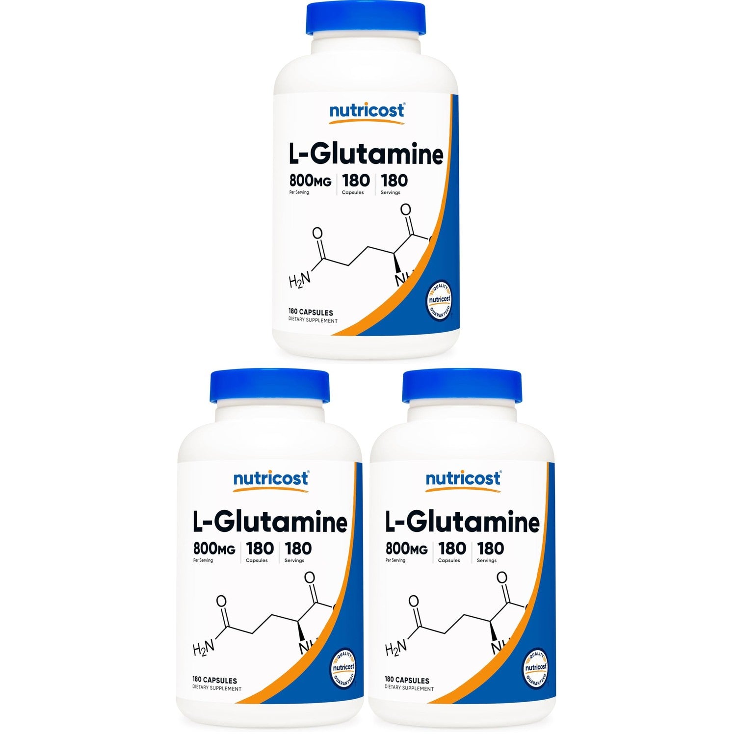 Nutricost L-Glutamine 800mg, 180 Capsules - Gluten Free, Non-GMO