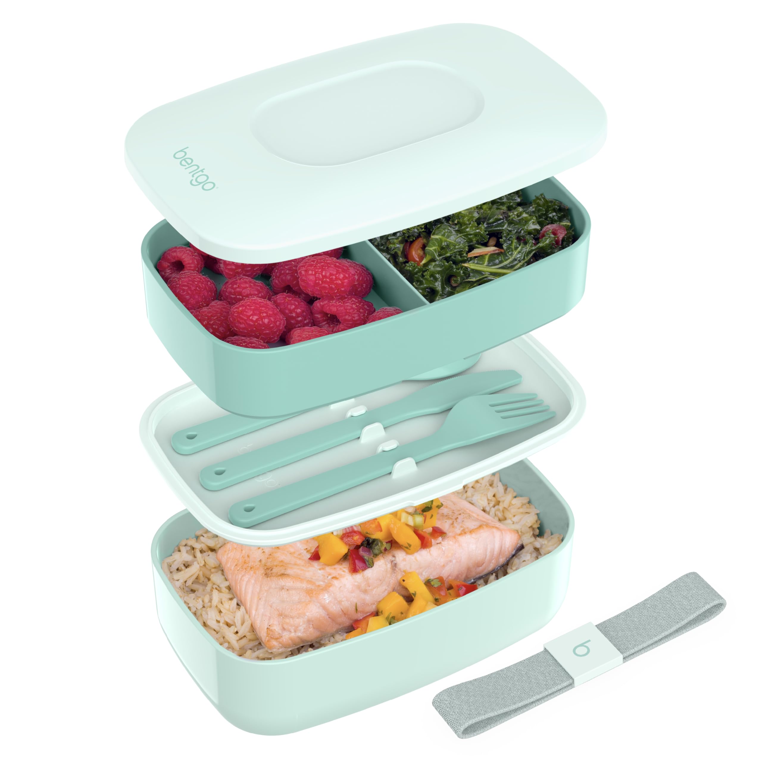 Buy now Bentgo Classic - Adult Bento Box, Stackable 3-Compartment Lunch Box with Removable Utensil Set and Sealing Strap, BPA-Free, Food Container Ideal for Meal Prep, Work, and On the Go (Blush Marble) Coastal Aqua at indiglob india