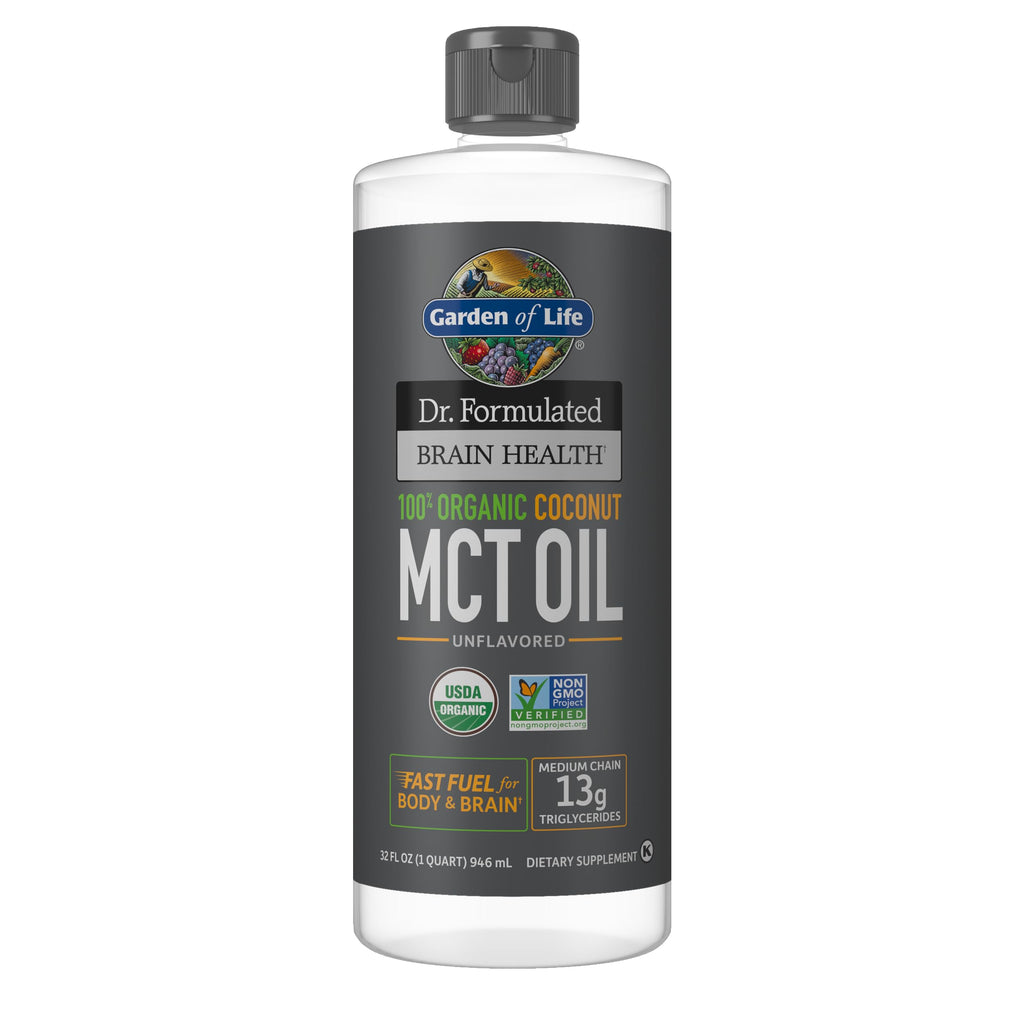 Garden of Life Dr. Formulated Brain Health 100% Organic Coconut MCT Oil 16 fl oz Unflavored, 13g MCTs, Body & Brain Fuel, Certified Non-GMO Vegan & Gluten Free, Hexane-Free