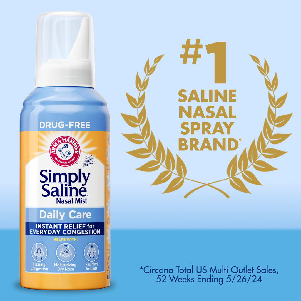 Buy now ARM & HAMMER Simply Saline Daily Care Nasal Mist, Drug-Free Non-Drowsy Saline Spray for Instant Nasal Congestion and Allergy Relief, Use as Often as Needed, Suitable to Use if Pregnant, 1.6 oz at indiglob india