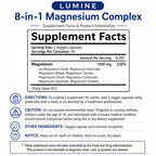 Lumine Magnesium Complex Supplement - Advanced 8-in-1 Elemental 1000mg- Glycinate, Citrate, Malate, Taurate, Chelated for Easy Absorbed, Energy-Restoring, 90 Capsules