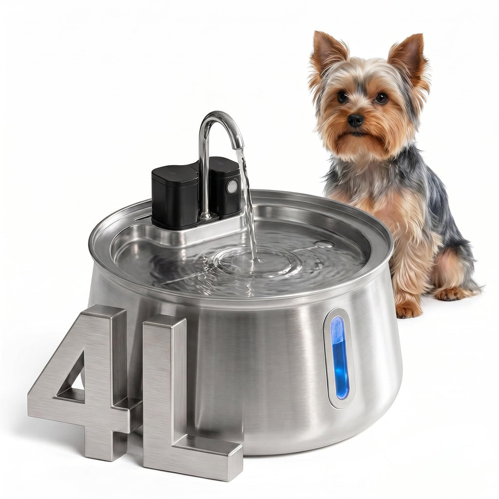 Selene Wireless Doggy Fountain, 4L (1.1 Gal) Cordless Dog Water Fountain for Dogs Inside, Stainless Steel Pet Fountain, 4-Layer Filtration, 30-Day Battery