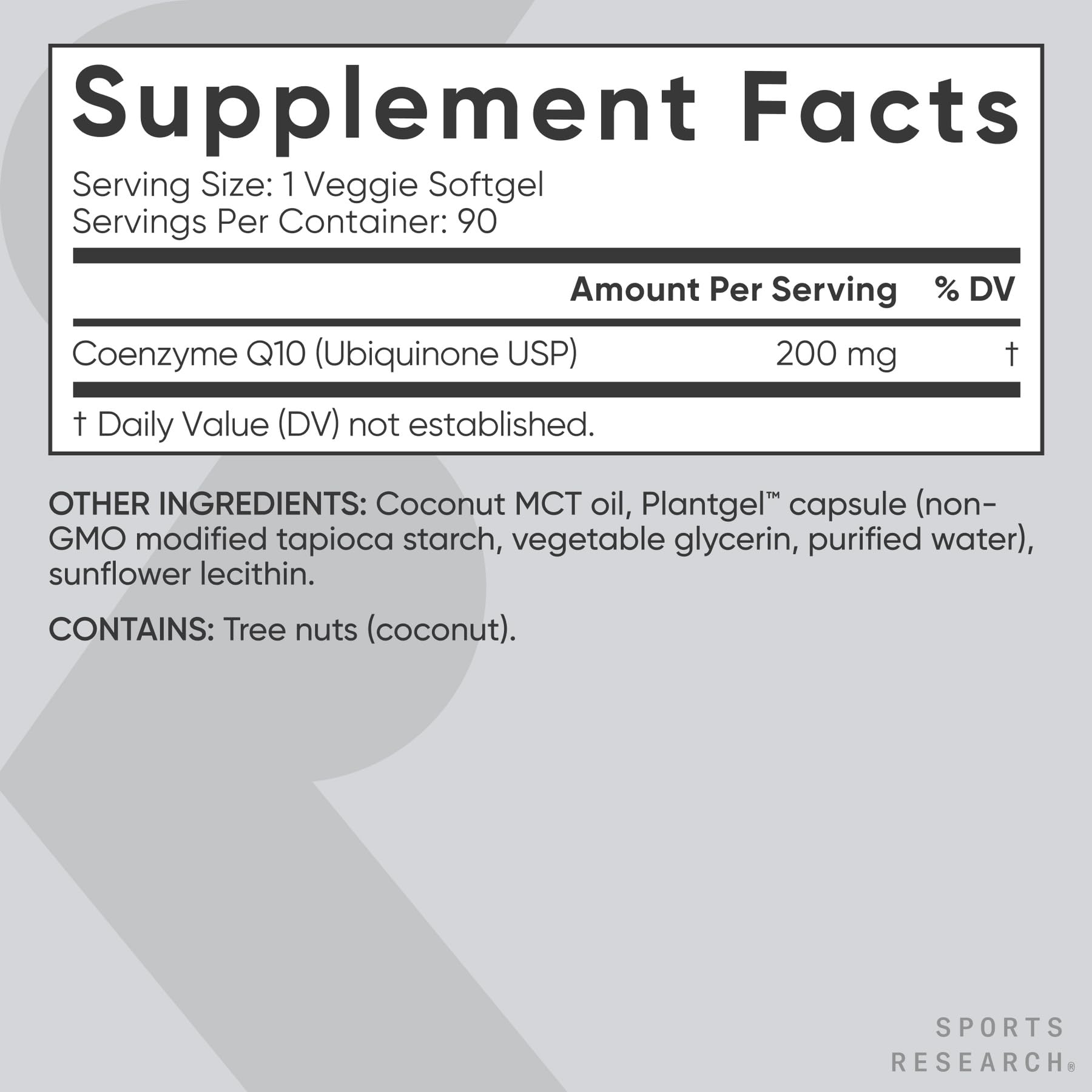 Sports Research® CoQ10 200mg, 90 Count Plantgels™ | Formulated w/Coconut Oil for Better Absorption · Supports Cardiovascular Function* · Vegan Certified, Non-GMO, Gluten-Free