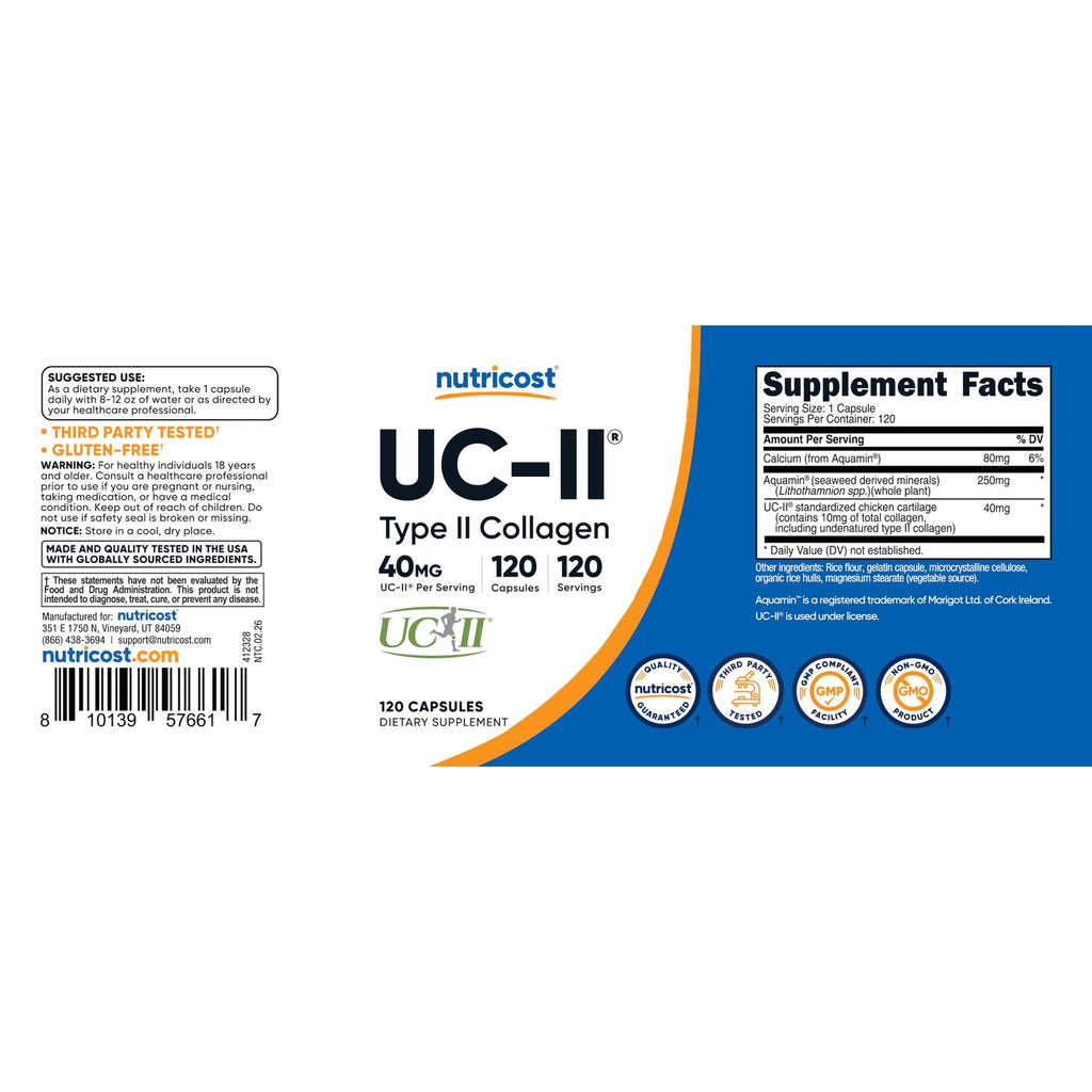 Nutricost UC-II Collagen 40mg, 120 Capsules, Gluten-Free, GMO-Free