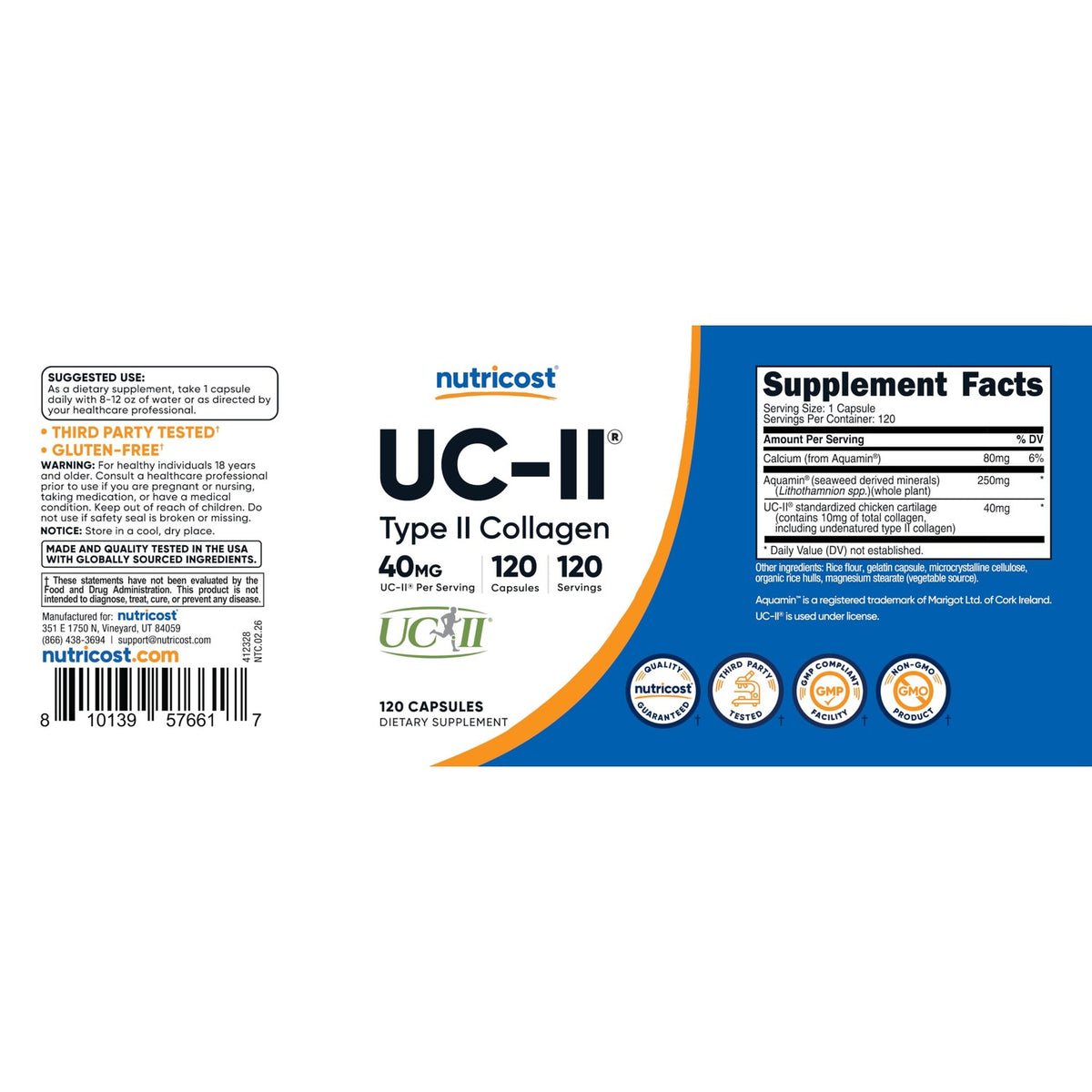 Nutricost UC-II Collagen 40mg, 120 Capsules, Gluten-Free, GMO-Free