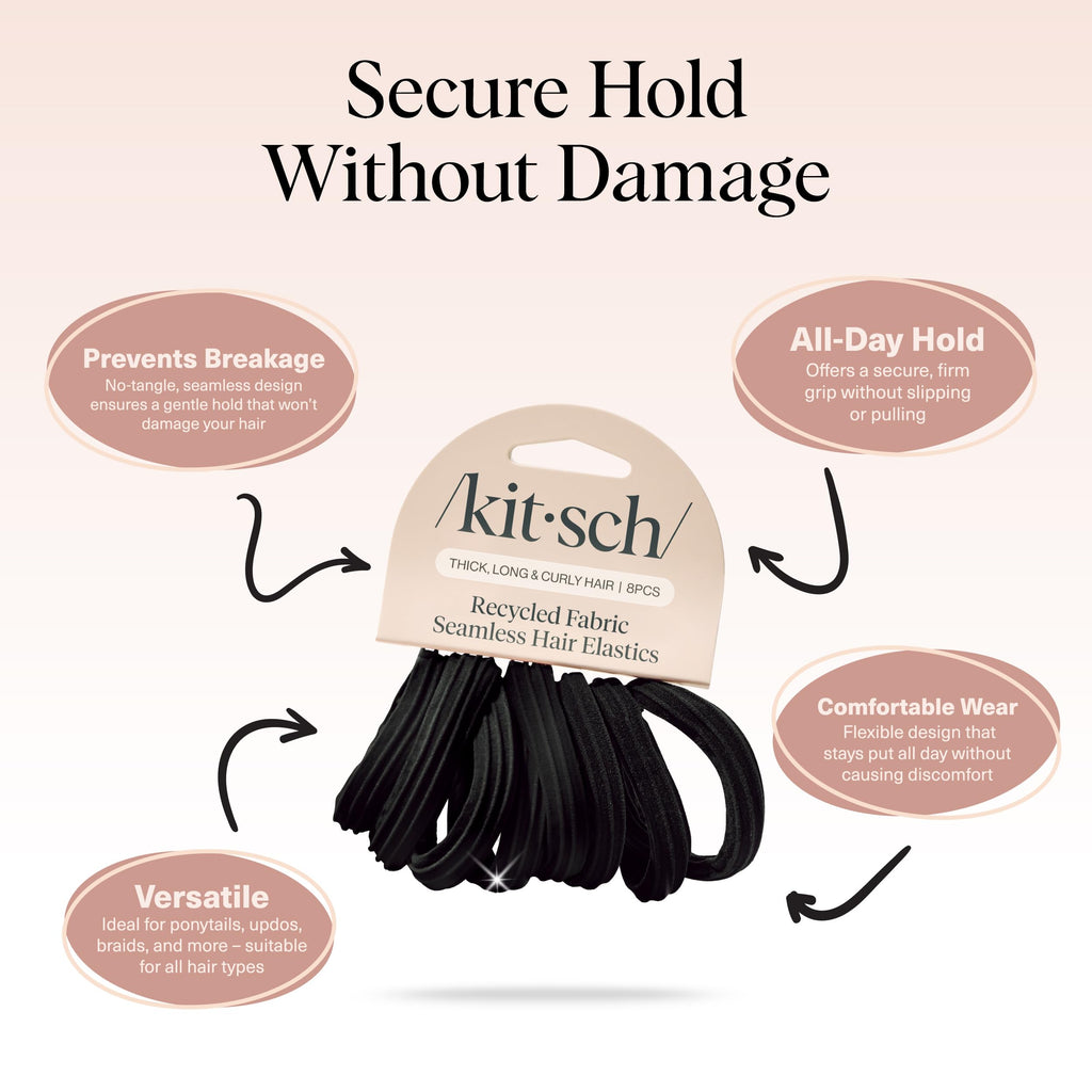 Buy now Kitsch Black Hair Ties No Damage - Strong, Stretchy Hair Bands | Soft Nylon Ponytail Holders, Snag-Free Rubber Bands, Perfect for Updos & Braids | Ideal Gifts for Women - Black, 6pcs at indiglob india