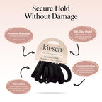 Buy now Kitsch Black Hair Ties No Damage - Strong, Stretchy Hair Bands | Soft Nylon Ponytail Holders, Snag-Free Rubber Bands, Perfect for Updos & Braids | Ideal Gifts for Women - Black, 6pcs at indiglob india