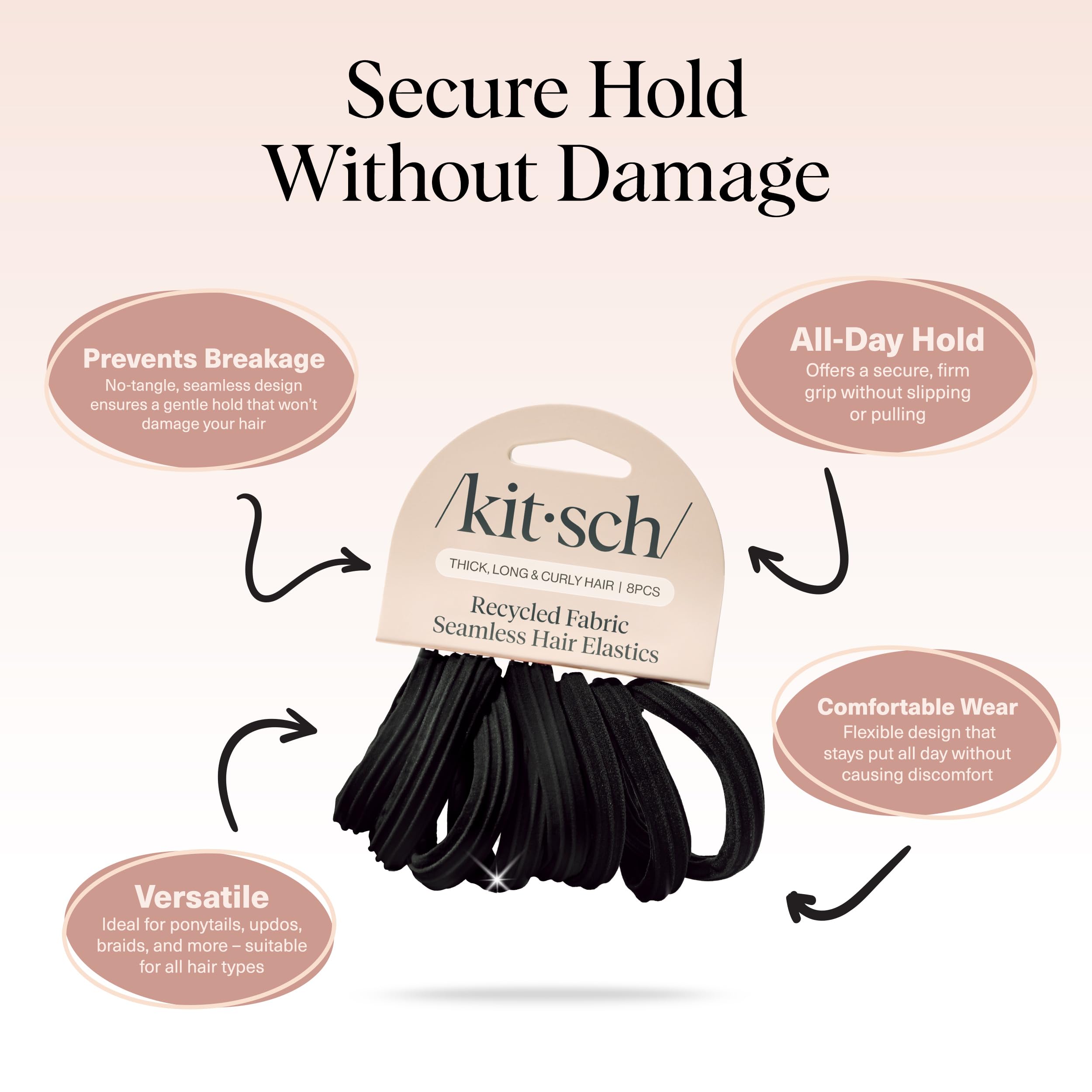 Buy now Kitsch Black Hair Ties No Damage - Strong, Stretchy Hair Bands | Soft Nylon Ponytail Holders, Snag-Free Rubber Bands, Perfect for Updos & Braids | Ideal Gifts for Women - Black, 6pcs at indiglob india