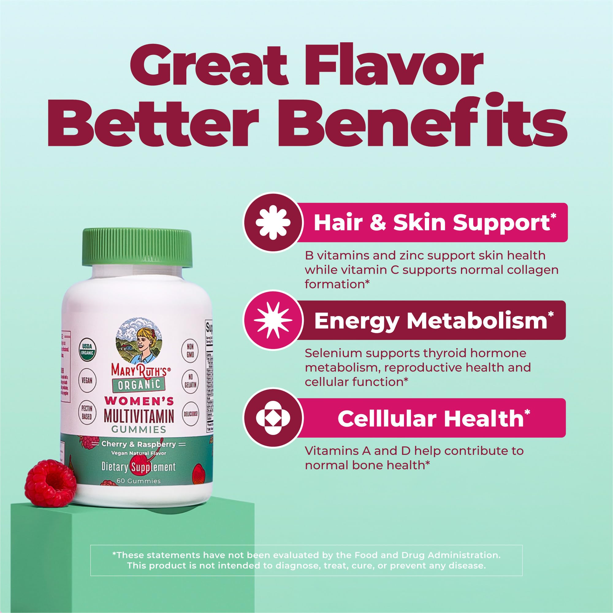 MARYRUTH'S Organic Multivitamin Gummies for Women, Hair & Skin Health, 60ct | Immune Support, Hair & Skin Health, Reproductive Health, Vitamin A C D E B6 B12 Biotin Zinc Iodine