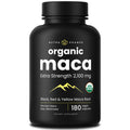 NutraChamps USDA Organic Maca Root Capsules for Women & Men, 2100mg, 180 Capsules, Black, Red & Yellow, Peruvian Maca Peruana, Gelatinized Maca Root Powder Extra Strength Pure Premium Supplement