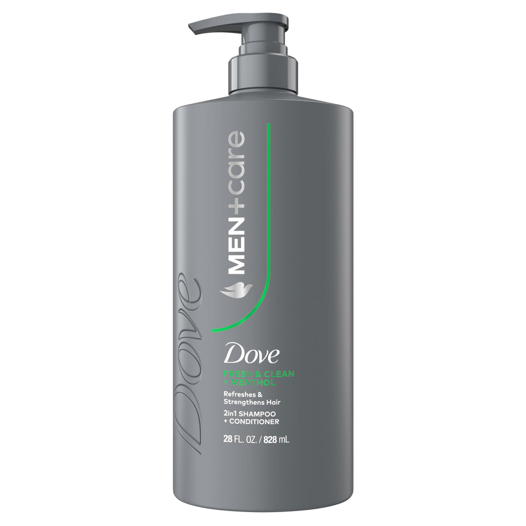 DOVE MEN + CARE Shampoo 1 count Fresh + Clean for Hair Refreshing & Strengthening, with Menthol, 28 fl oz (Pack of 2)